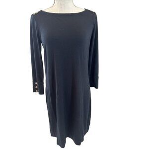 Lilly Pulitzer Black 3/4 Sleeve Dress W/Gold Button Accents Rayon/Spandex Womens